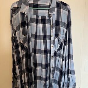 Maurices Blue and Gray Plaid Button-Down Shirt
